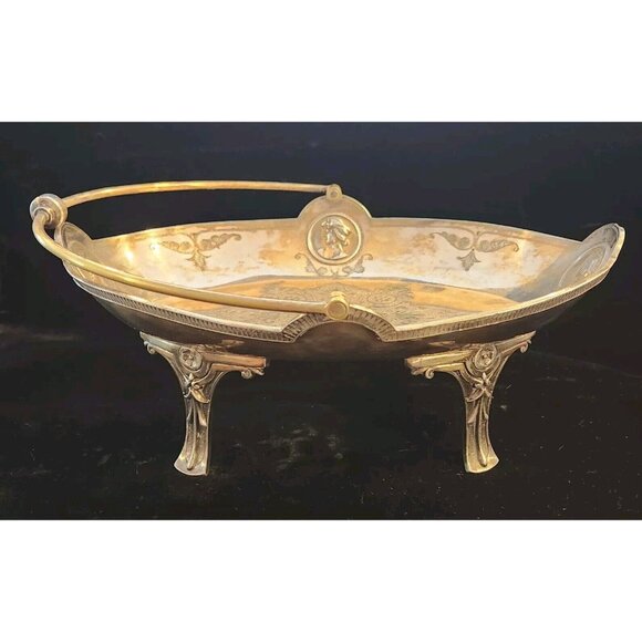 Simpson Hall Miller Medallion Greek Roman Face Dish Basket Silver Plated Antique - Picture 10 of 10